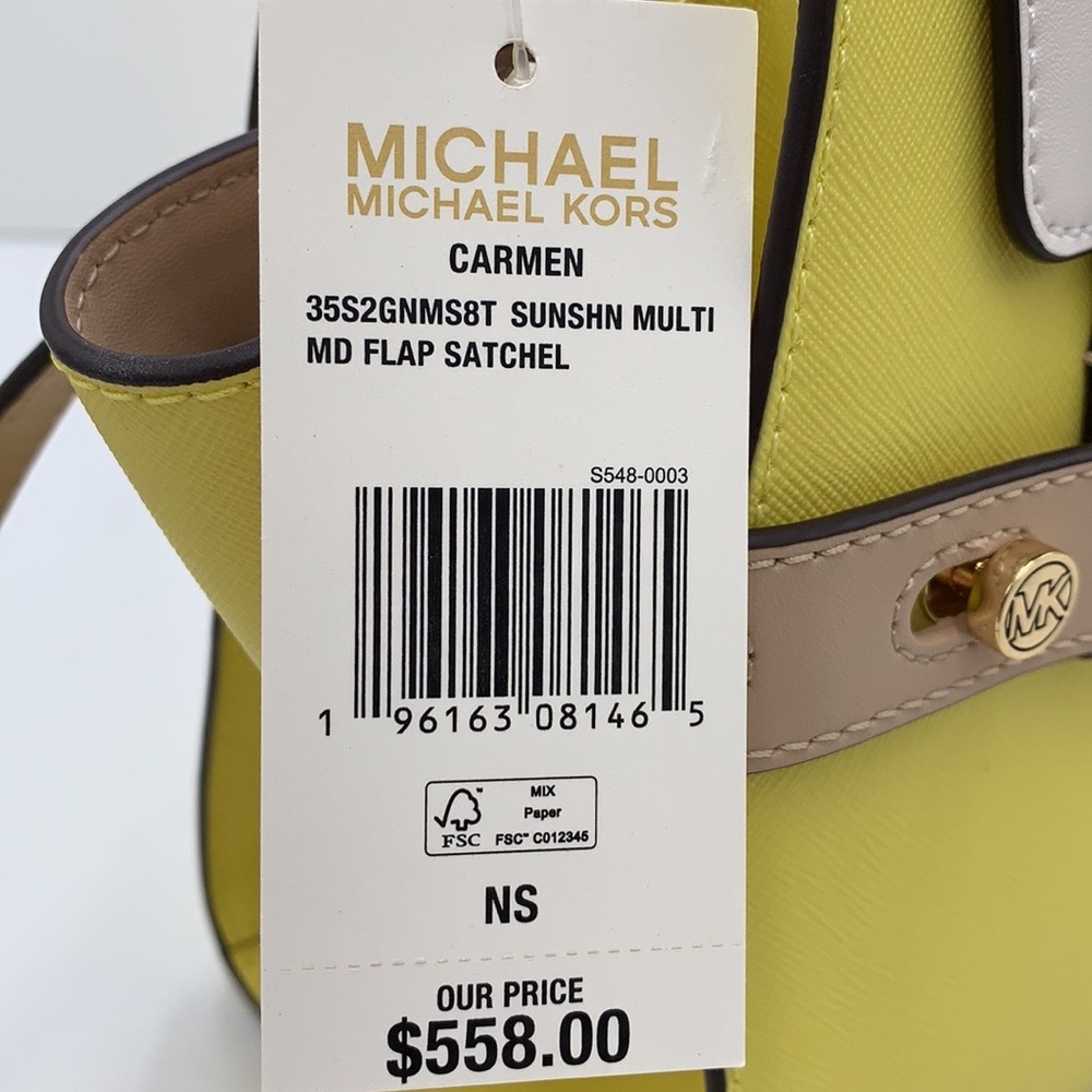 Michael Kors Carmen Medium Colorblock Faux Saffiano Leather Belted Satchel - Picture 4 of 16